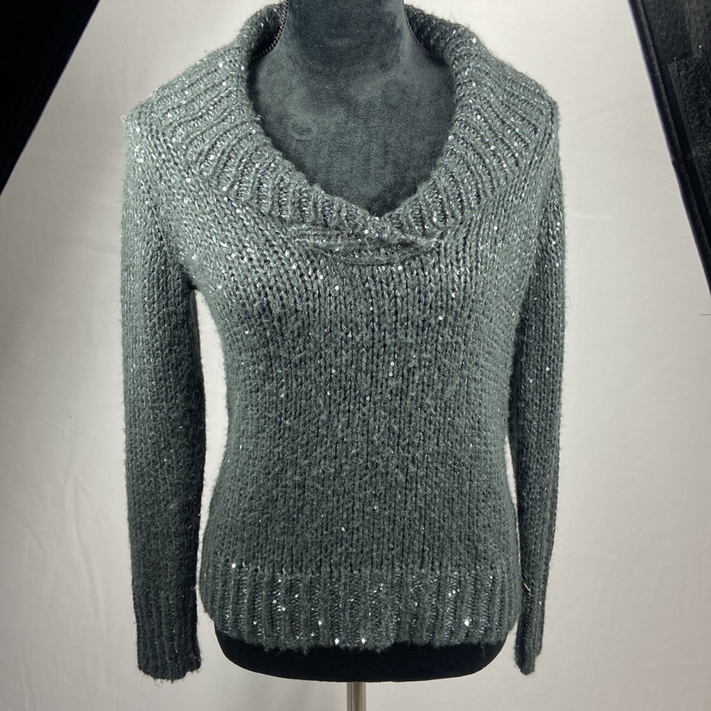 Jones New York Black Sparkly Cowl Neck Sweater - Picture 2 of 8